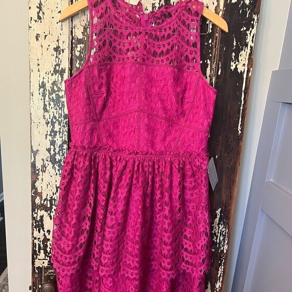 NWT Adelyn Rae Nordstrom Magenta Lace Flirty Dress. Size L. Party. Event. - Picture 1 of 13
